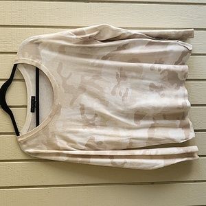 Sanctuary Sweater in tan camouflage pattern. Crew Neck. Size Medium.